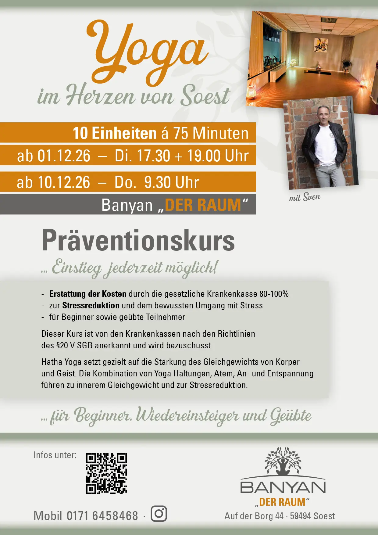 Eine sanfte Praxis mit tiefer Wirkung: Yin Yoga Kurs von BANYAN in Soest, Open Class/Open Level, mit ruhigen Haltungen und klarer Gestaltung.