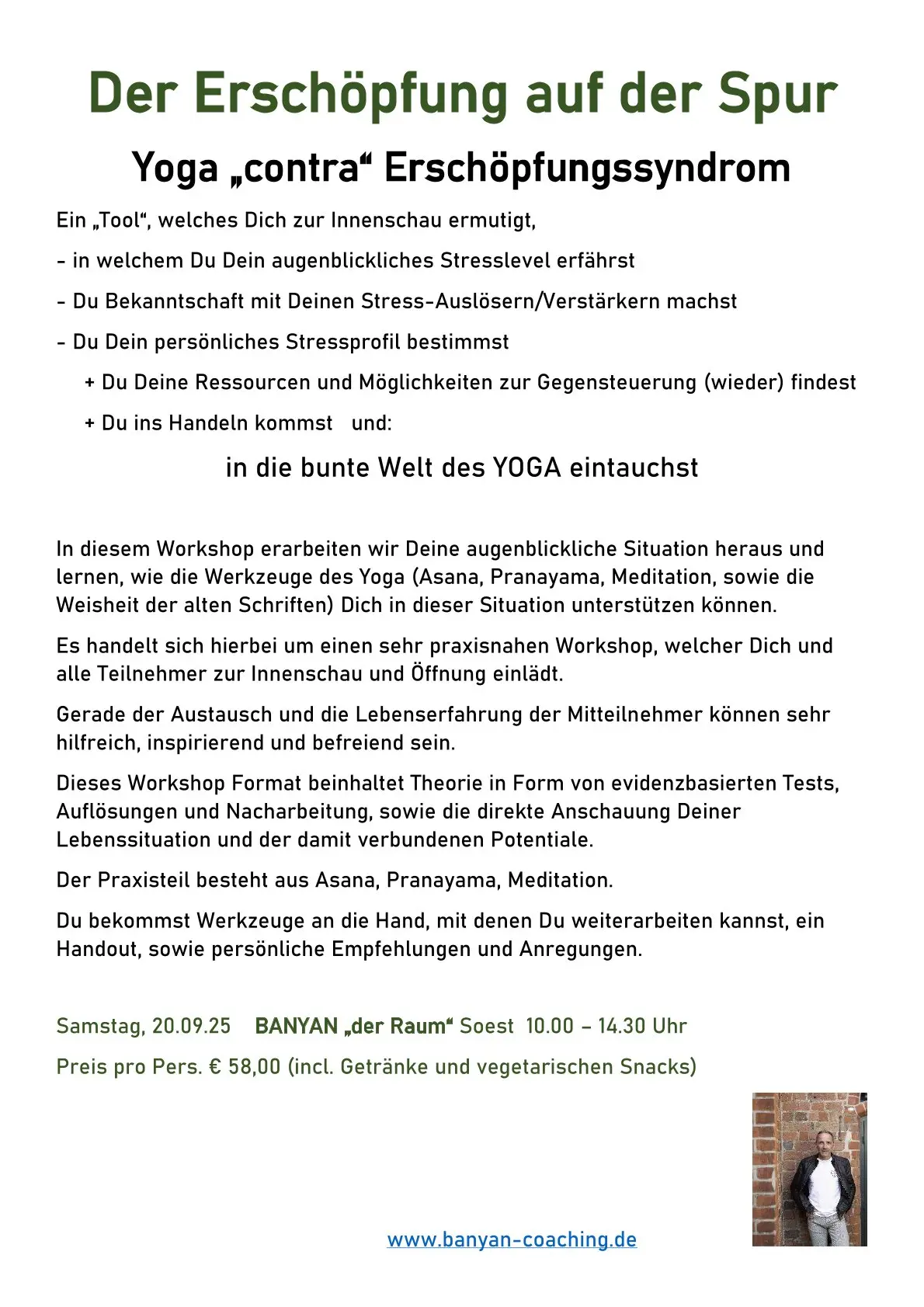 Plakat von Präventionskurs, 10 Einheiten je 75 Minuten ab 06.05.25 Dienstags 17:30 und 19 Uhr und ab 08.05.25 Donnerstags 09:30 Uhr