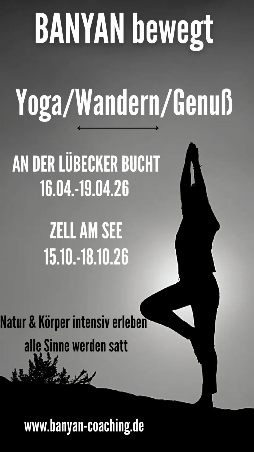 Plakat von Yoga & Wandern, ausgebucht am 13.4.2025
