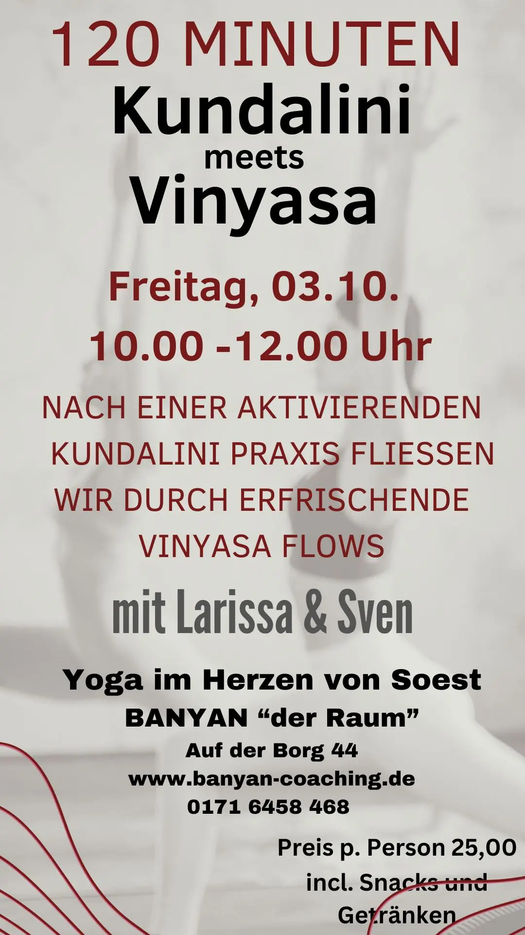 Plakat von Präventionskurs, 10 Einheiten je 75 Minuten ab 06.05.25 Dienstags 17:30 und 19 Uhr und ab 08.05.25 Donnerstags 09:30 Uhr