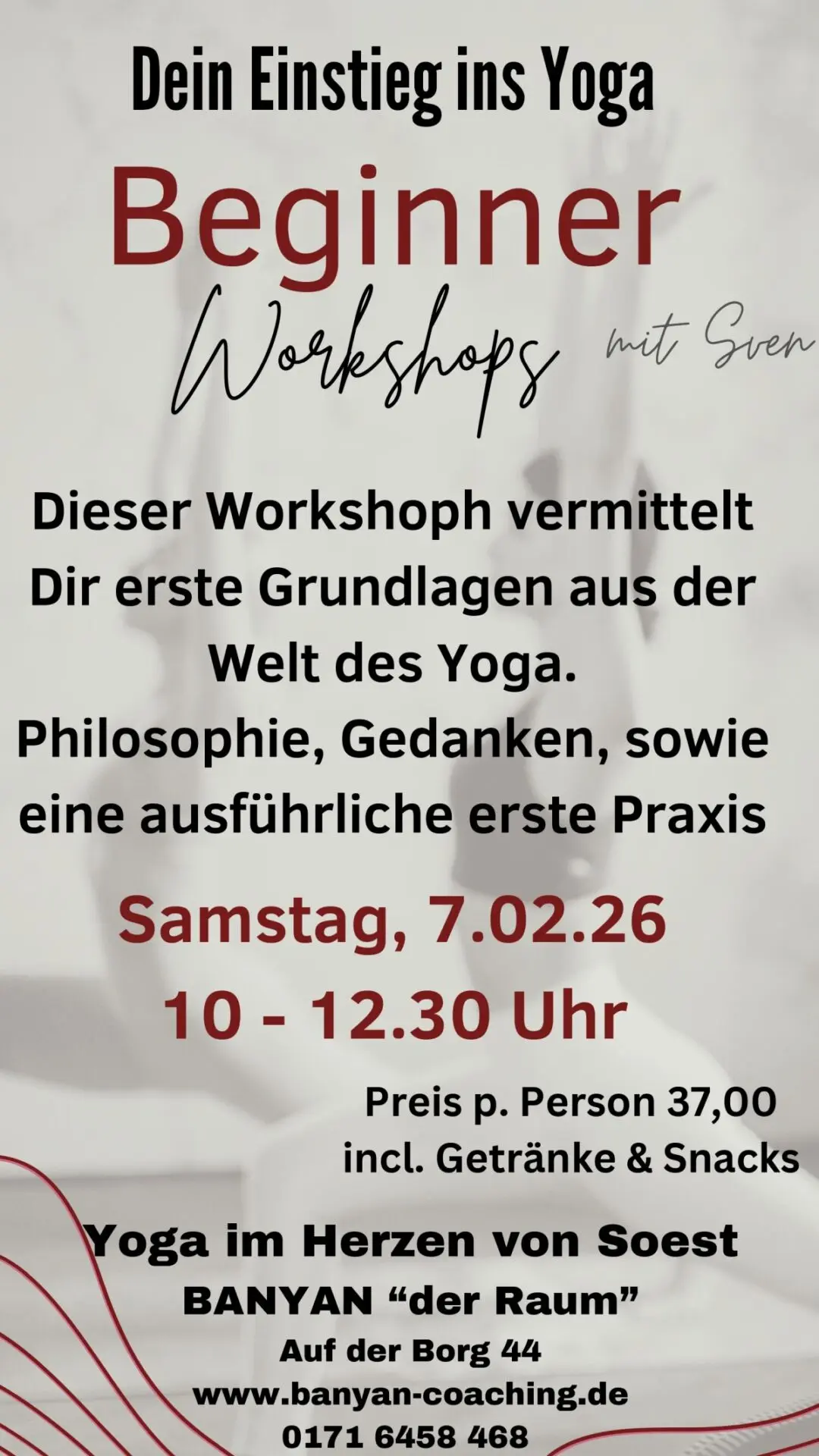 Plakat für einen Yoga-Kurs mit Informationen zu Terminen und Preisen in Soest.
