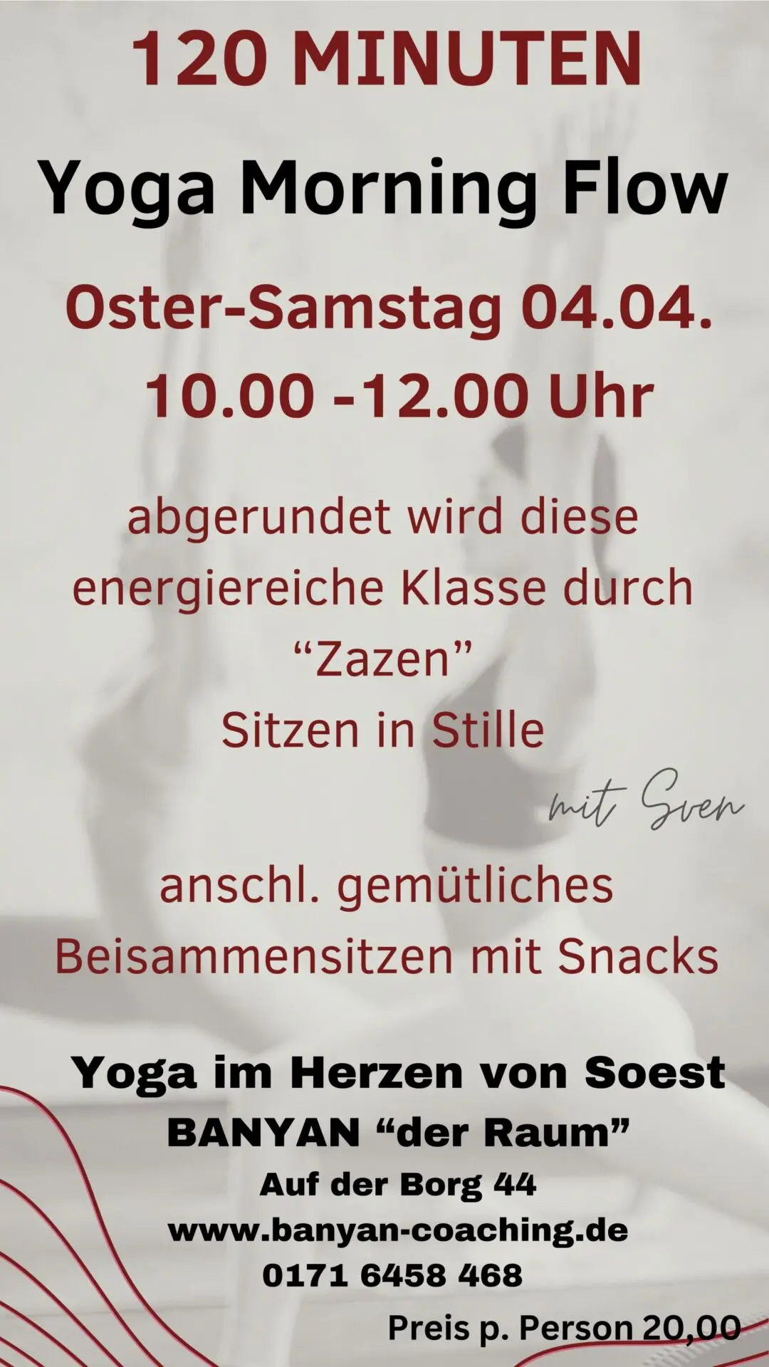 Plakat für einen Yoga-Kurs mit Informationen zu Terminen und Preisen in Soest.